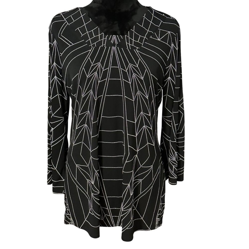 New Directions Blouse Womens M Black White Geometric‎ Print Tunic Top NWT
